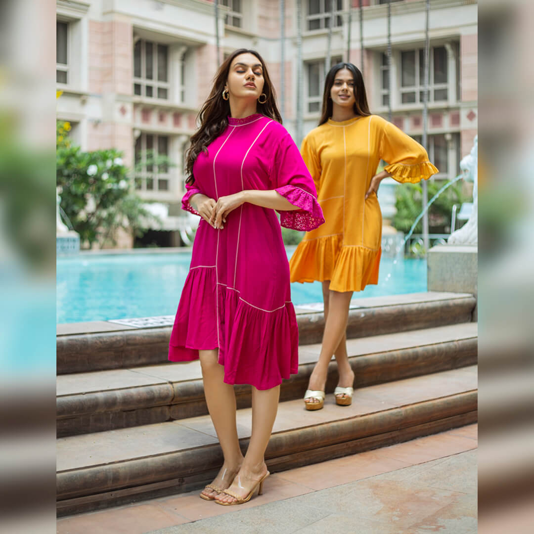 FRILL LONG SHORT JIGSAW DRESS
