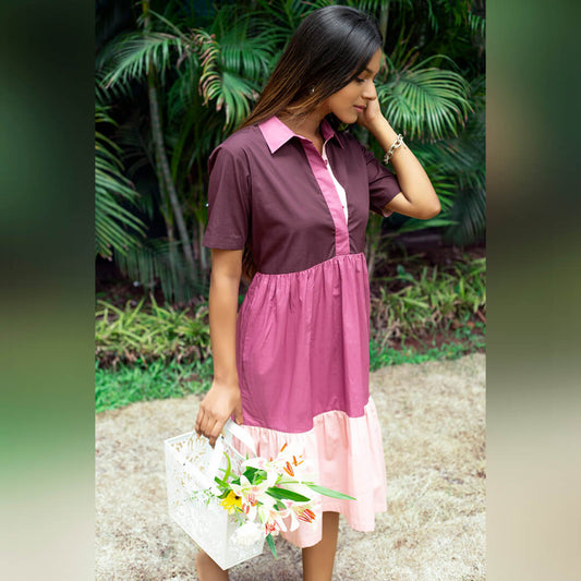 COLORBLOCK TIERED DRESS