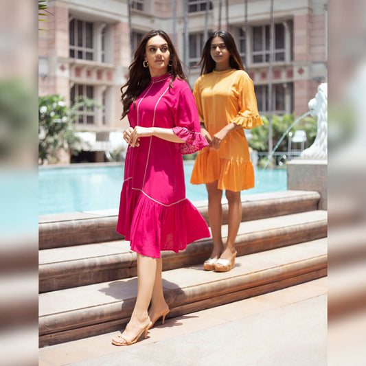 FRILL LONG SHORT JIGSAW DRESS