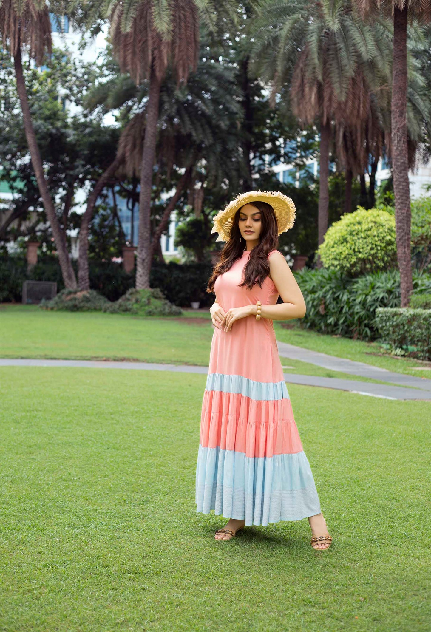 MAXI TIERED COLOR BLOCK DRESS