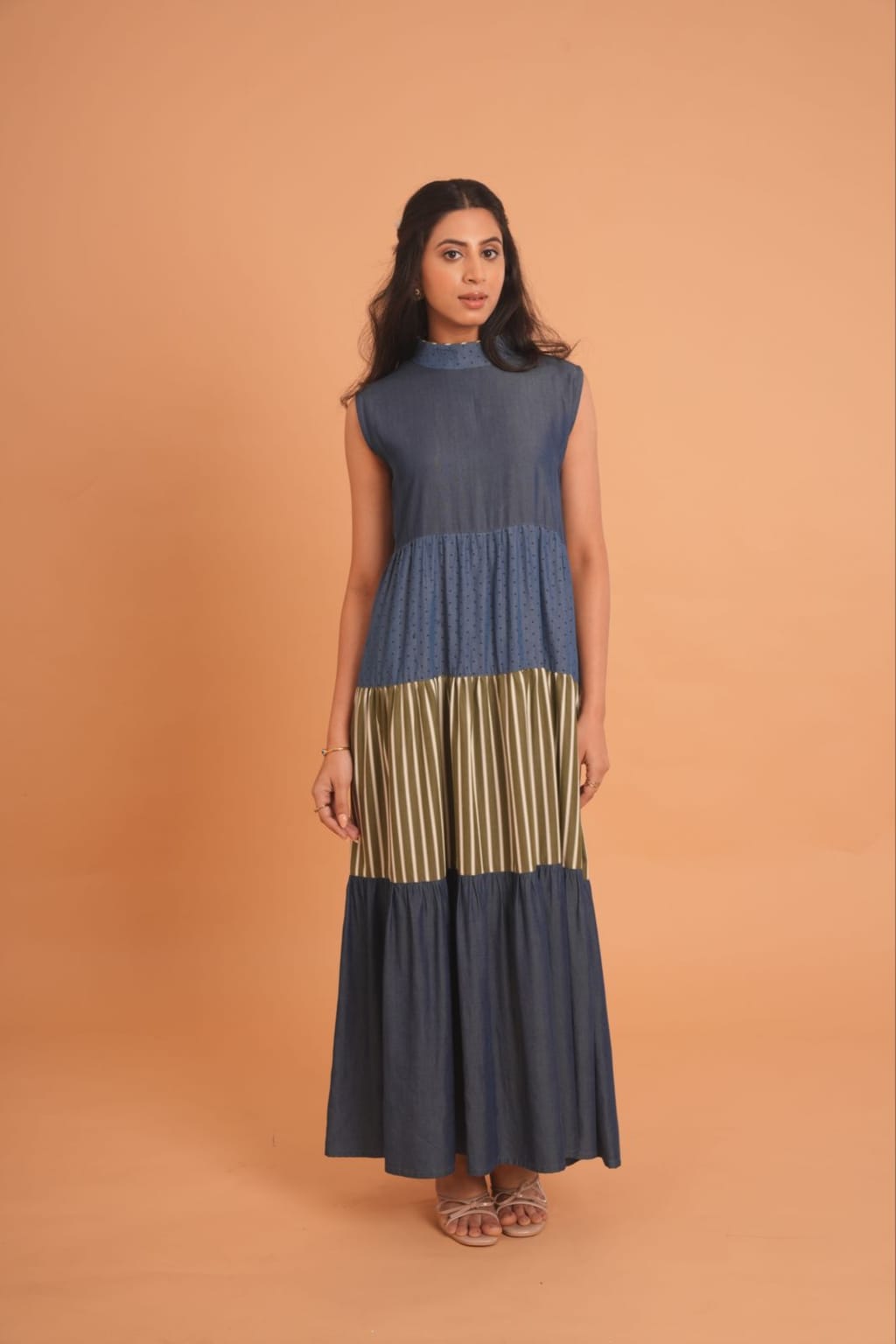 The Denim Dot and stripe Tier Dress