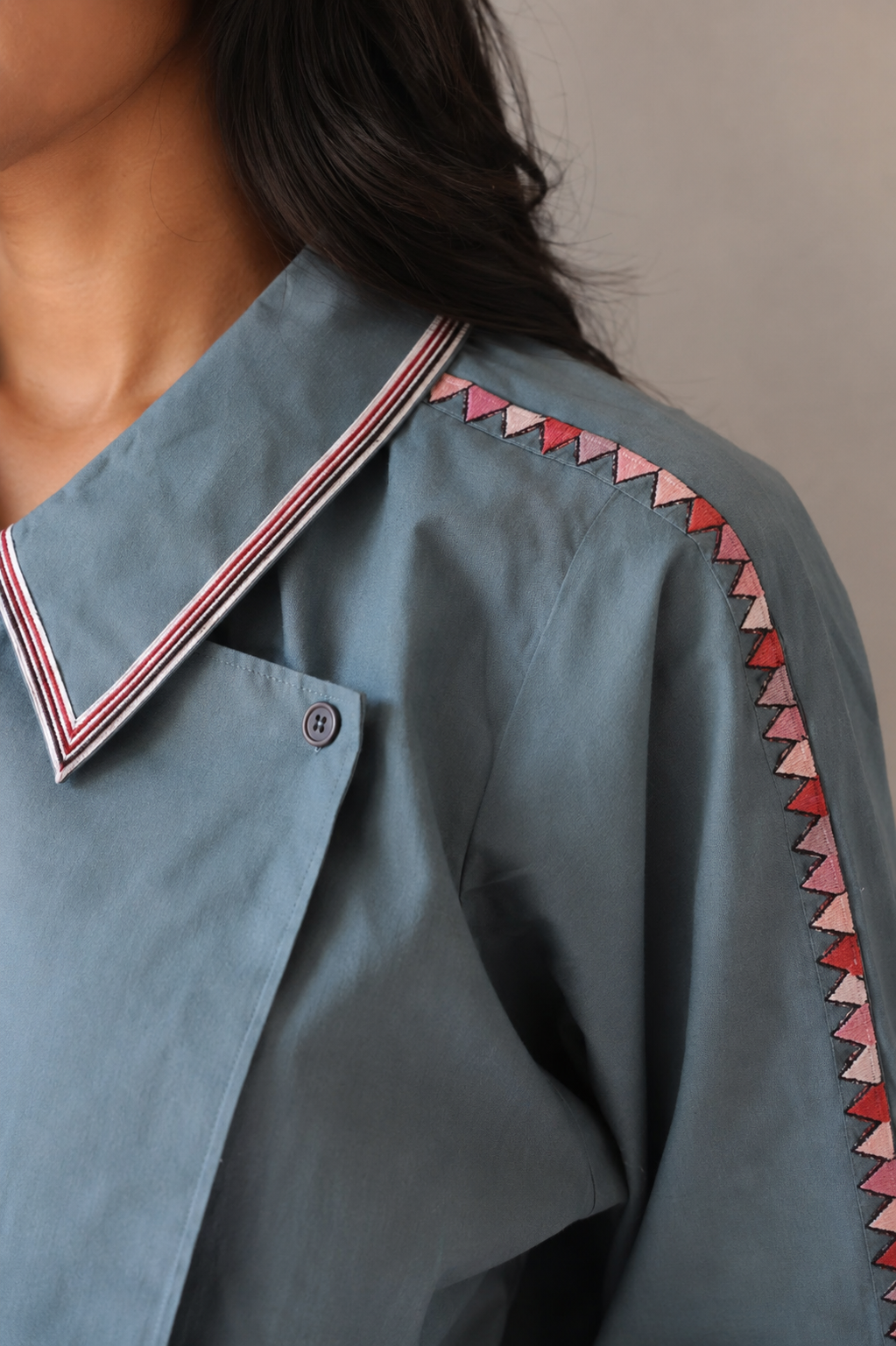 Embroidered Overlap Top