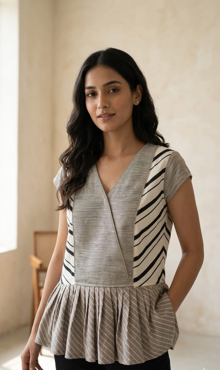 Mix-Matched Stripe Peplum Top