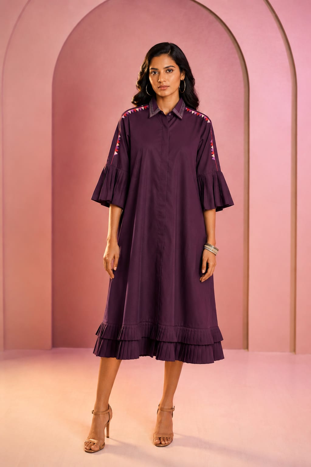 Hot Air Balloon Pleated Poplin Dress