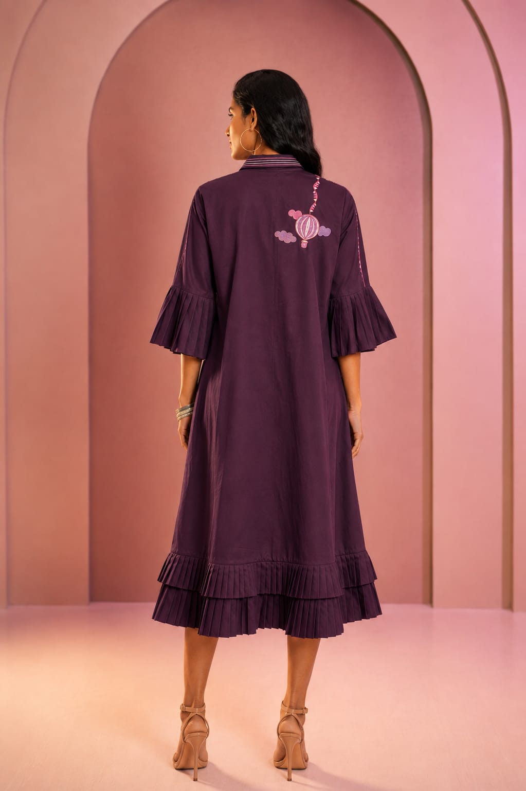 Hot Air Balloon Pleated Poplin Dress