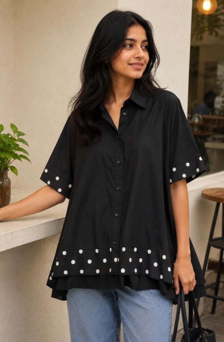 The Oversized Polka Trim Shirt