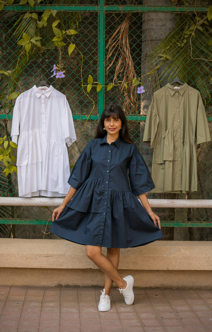 CASCADING FRILL DRESS - Introducing the perfect shirt dress that will take you from day to night with ease. Our dress features different levels of frills, making it both fun and sophisticated for both casual and work wear.