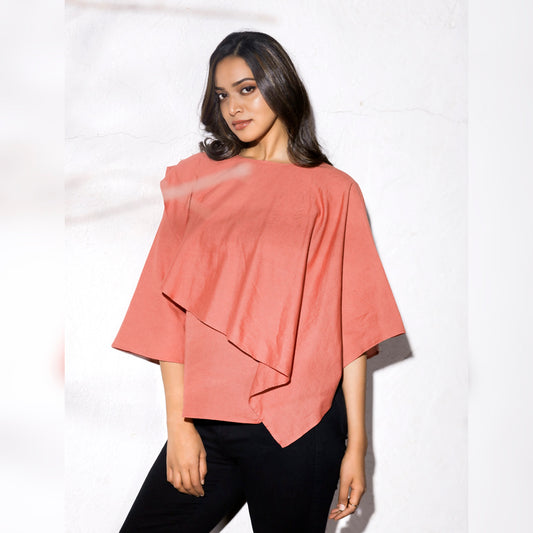 LAYERED SHAWL TOP - This top features a layer of fabric draped over the body in a shawl-like manner. The layer adds volume and dimension to the garment. The shawl-like draping creates a unique and elegant silhouette, making it a popular choice for formal occasions or as a statement piece.