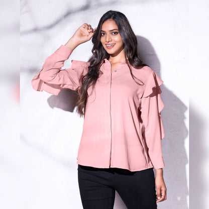 RUFFLED SLEEVE SHIRT - This shirt has sleeves with ruffles giving it a delicate and dainty yet bold look. It can be paired with jeans or formal pants and dress shoes to create a polished and professional look. It is perfect for your office presentations, work routine and dinner dates as well.